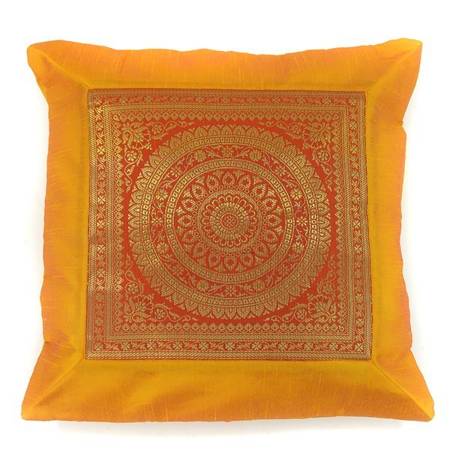 Poszewka na poduszkę orientalna dekoracyjna (40x40, pomarańczowa, mandala, Indie)
