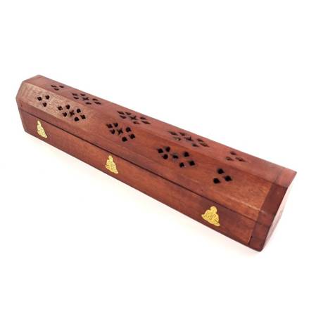 Pudełko, podstawka na kadzidełka brązowa, budda (drewniane, kadzielnica 30cm)