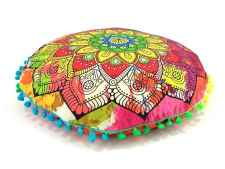 Pufa poduszka do siedzenia, Yogi (Mandala, Indie, Joga, łuska gryczana, kolorowy kwiat)