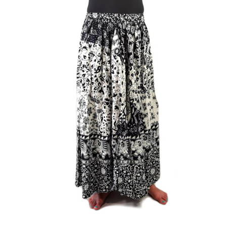 Spódnica czarno-biała, batik (na gumce,bawełna,słonie czarny spód)