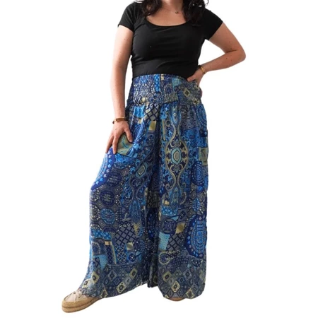 Spodnie damskie szerokie nogawki spódnico spodnie niebieskie Indie