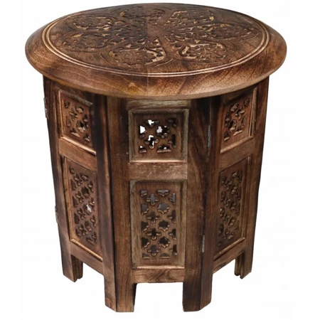 Stolik drewniany orientalny ażurowy stół rzeźbiony Indie śr. 46 cm