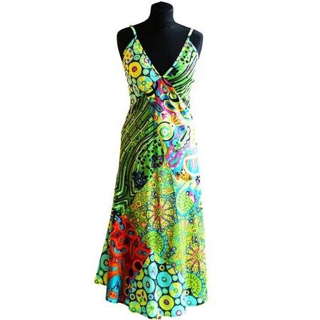 Sukienka długa zielona na ramiączkach, Etno, Indie, rozmiar S/M