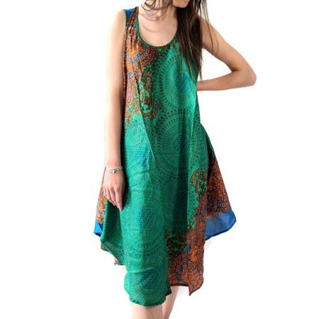 Sukienka parasolka zielona (przewiewna, na lato, Indie)