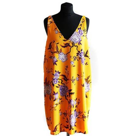 Sukienka pomarańczowa w kwiaty, na ramiączkach, M