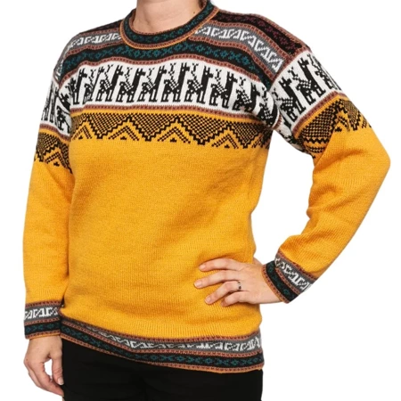 Sweter zimowy w etniczne wzory, w kolorze żółtym z Peru, unisex