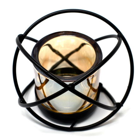 Świecznik kula, szkło i metal, tealight czarny (11cm)