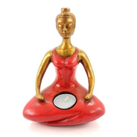 Świecznik medyctująca joginka w czerwonej szacie (tealight 20cm)