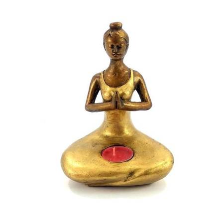 Świecznik medyctująca joginka w złotej szacie (tealight, 20cm)