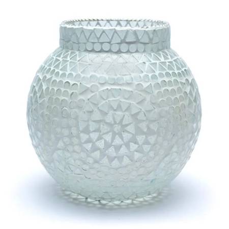Świecznik szklany, lampion mozaikowy, biały tealight