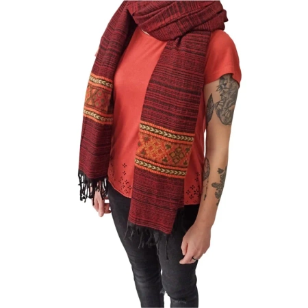Szal Oorientalny Pashmina czerwony (duży szalik, chusta, etniczny wzór)