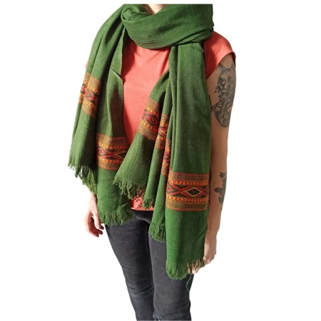 Szal Orientalny zielony Pashmina (duży szalik, chusta, etniczny wzór)