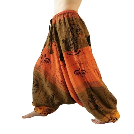 Szarawary alladynki bawełniane pomarańczowe spodnie joga Nepal