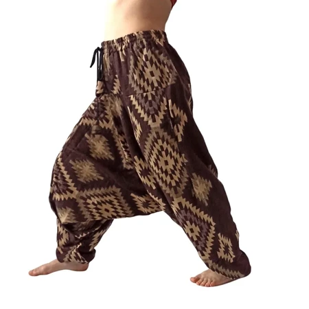 Szarawary alladynki ciepłe brązowe spodnie joga Indie
