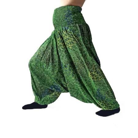 Szarawary cienkie alladynki spodnie joga zielone Indie