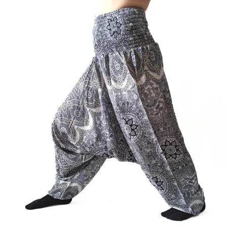 Szarawary spodnie cienkie alladynki joga szare mandala Indie