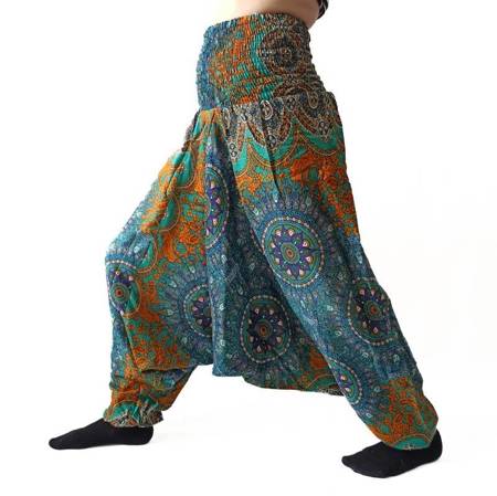 Szarawary spodnie cienkie alladynki joga turkus mandala Indie