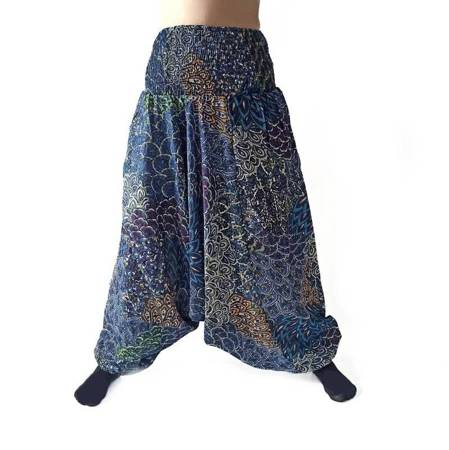 Szarawary spodnie cienkie alladynki spodnie joga granatowe wzory Indie