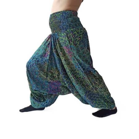 Szarawary spodnie cienkie alladynki spodnie joga morskie wzory Indie