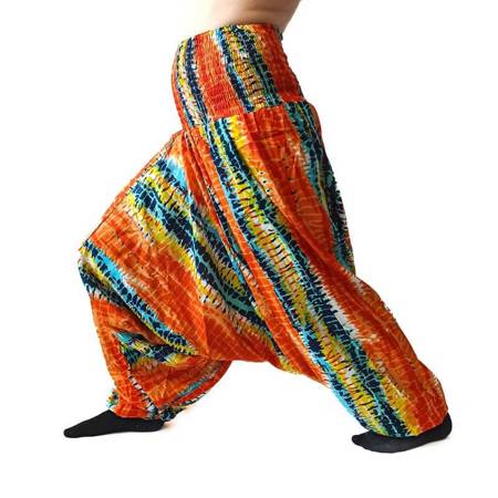 Szarawary spodnie cienkie alladynki spodnie joga pomarańczowe wzory Indie