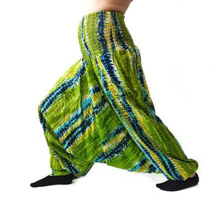 Szarawary spodnie cienkie alladynki spodnie joga zielone wzory Indie