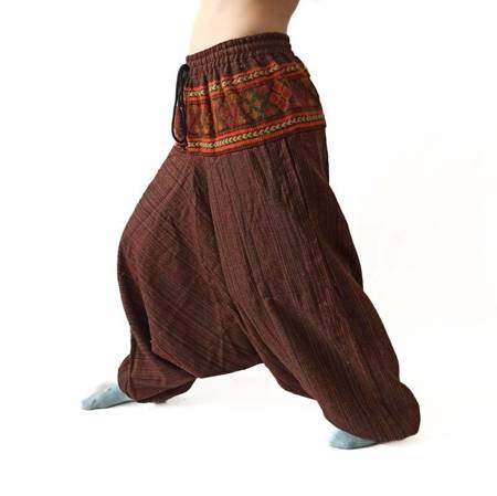 Szarawary spodnie ciepłe aztek (brązowe, alladynki, Indie)