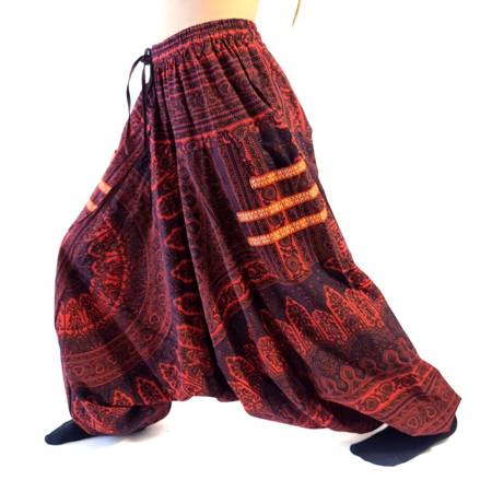 Szarawary spodnie, czerwono-czarne, przewiewne (alladynki, do jogi)