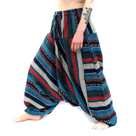 Szarawary spodnie haremki niebiesko-czerwone (do jogi, alladynki)