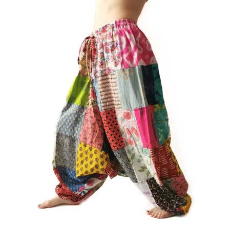 Szarawary spodnie patchwork alladynki, haremki Indie