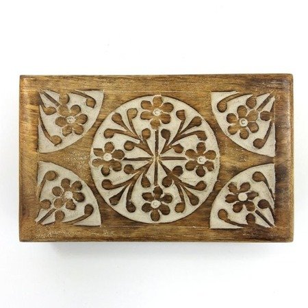 Szkatułka drewniana rzeźbiona Indie (kuferek, skrzyneczka, pudełko) 