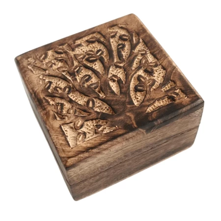 Szkatułka na biżuterię drewniana pudełko na drobiazgi rzeźbiona Indie