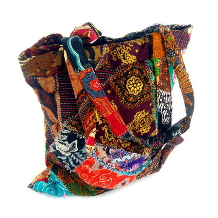 Torba Indyjska łódka batik z kokardką (kolorowa, patchwork)