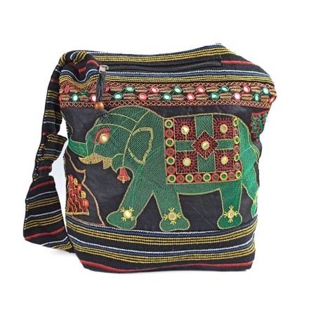 Torebka indyjska worek na ramię czarna (słoń, bawełna, Indie)