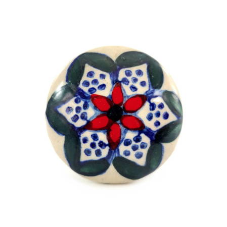 Uchwyt meblowy gałka ceramiczna kwiat (handmade,Indie)