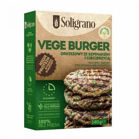 Vege Burger Orkiszowo-Szpinakowy wegetariański wegański Soligrano 140 g 