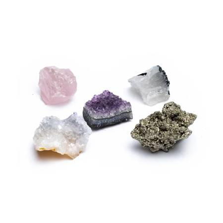 Zestaw 5 naturalnych minerałów, pudełko prezentowe z kryształami