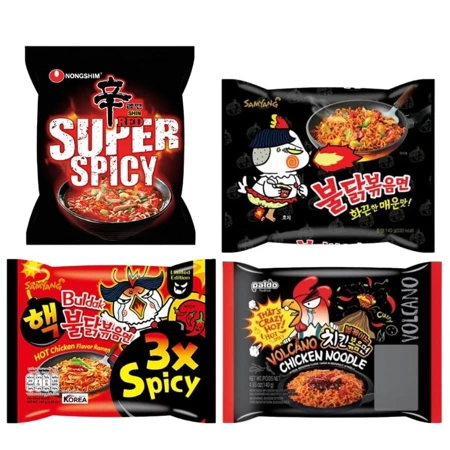 Zestaw bardzo ostrych zupek, Buldak Ramen, Nongshim, Volcano 4 szt.