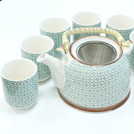 Zestaw do herbaty ceramiczny, zielony (czajniczek + 6 kubeczkówi), Chiny